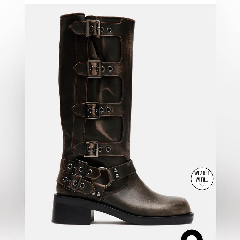 Rocky distressed Brown Buckle Knee-High Boots